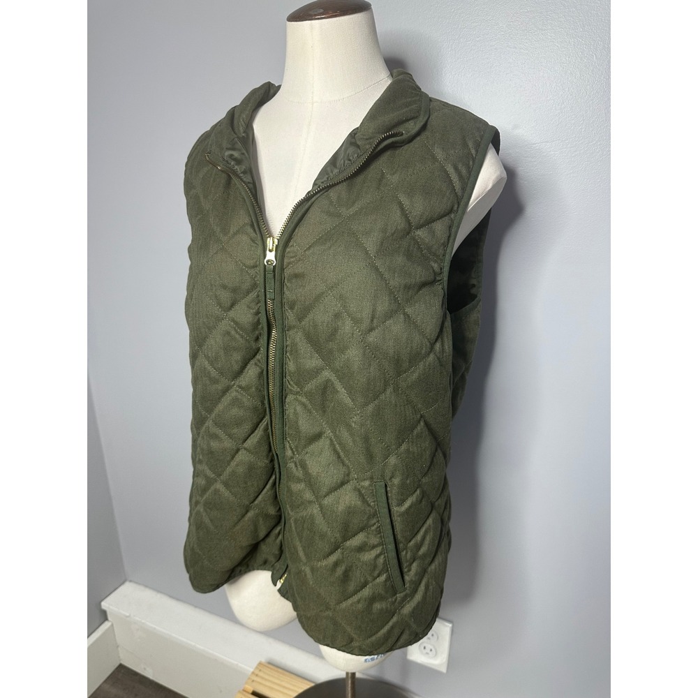 Old Navy Womens Olive Green Quilted Herringbone Puffer Vest Size Large Full Zip
